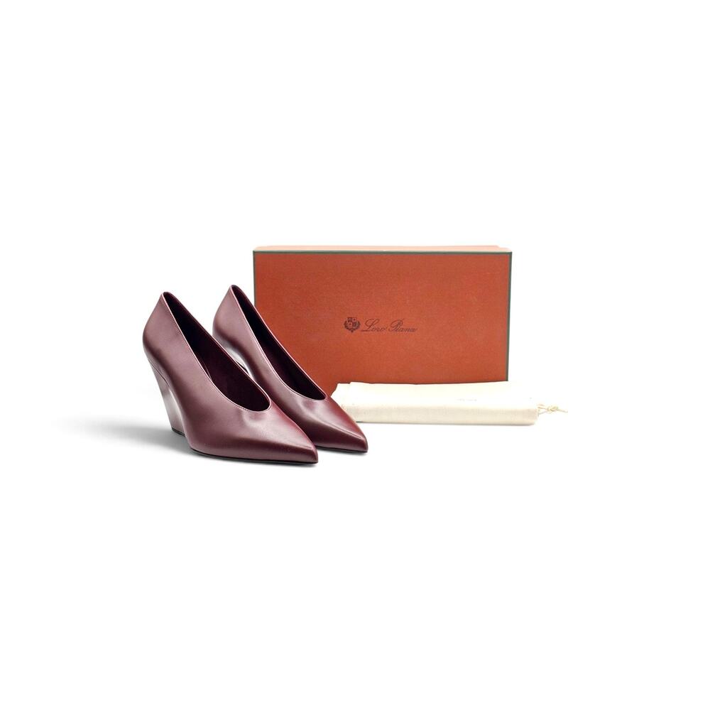 Loro Piana Viola High Wedge Pumps Burgundy Leather - NWB $1375